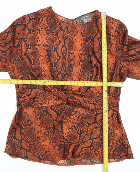 Primark Women’s Orange Snake Print Wrap Blouse UK 12 Long Sleeve Polyester