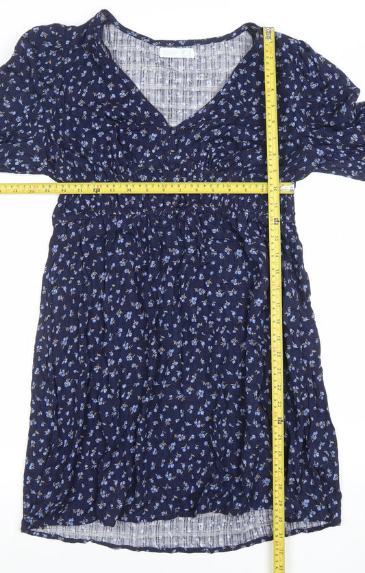 Primark Womens Blue Floral Viscose Knee Length A-Line Dress Size 10