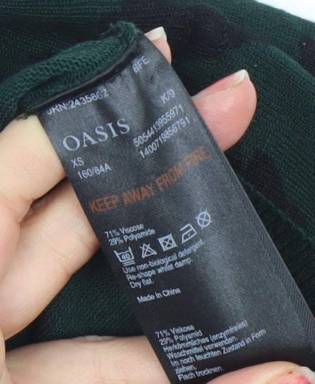 Oasis Women’s Green Leopard Knit Jumper XS Long Sleeve High Neck