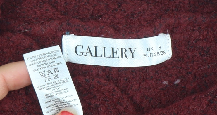 Gallery Women Red Knit Jumper Wool Blend Scallop Hem Size S