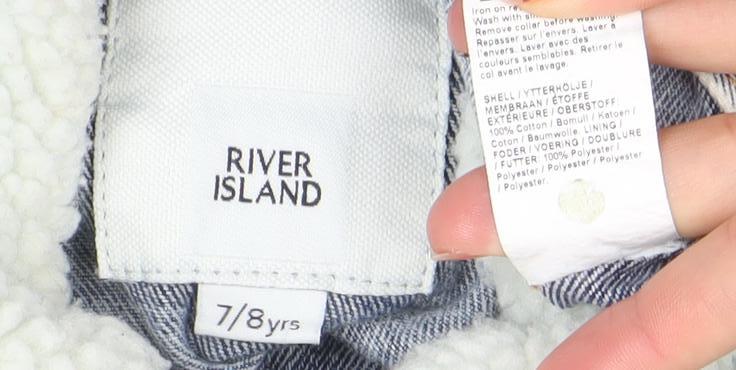 River Island Girls Blue Denim Sherpa Lined Jacket Size 7-8 Years