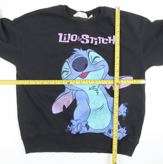 H&M Girls Black Lilo & Stitch Graphic Pullover Sweatshirt 10-12 Years