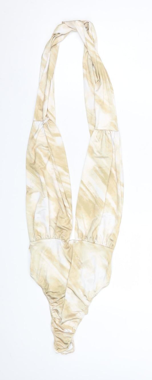 Womens UK Size 10 Boohoo One-Piece Beige Bodysuit