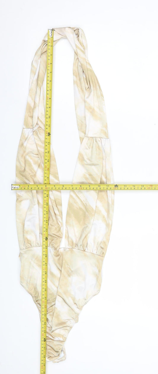 Womens UK Size 10 Boohoo One-Piece Beige Bodysuit