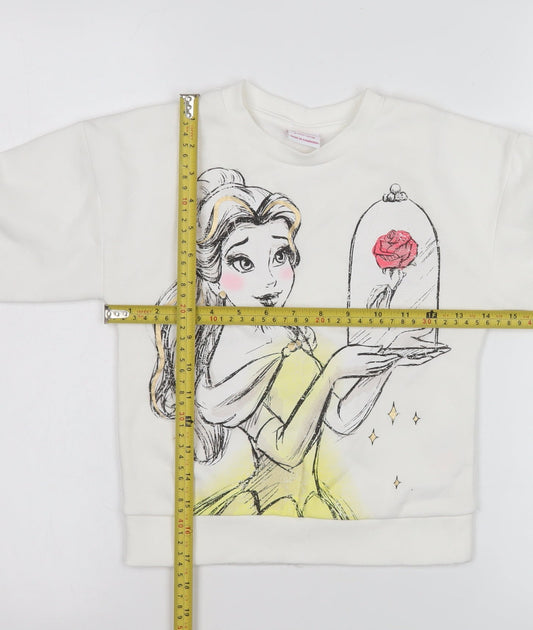 Disney Princess Girls White Sweatshirt 6-7 Years Pullover Belle Graphic