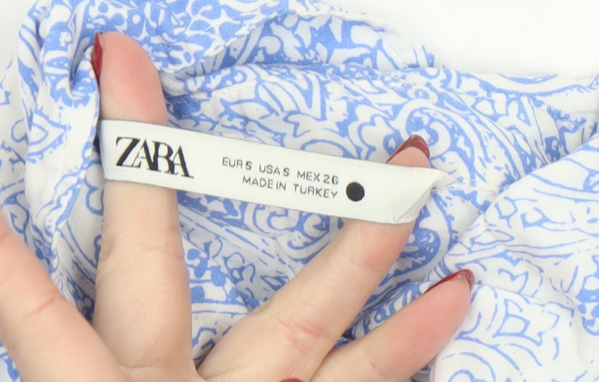 Womens UK Size 8 Zara Blue Tunic Blouse
