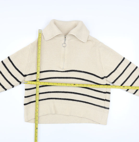 Womens UK Size S Pull&Bear Beige Full Zip Jumper