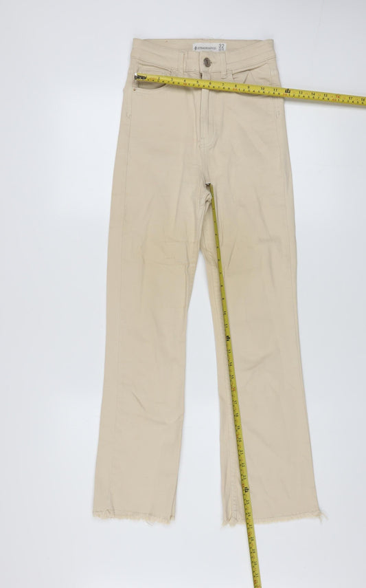 Womens UK Size 4 Stradivarius Regular Fit Straight Beige Jeans