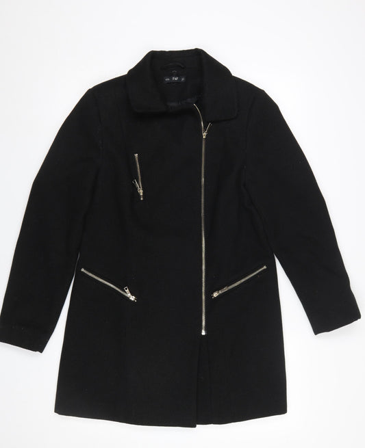 Womens UK Size 10 F&F Black Overcoat
