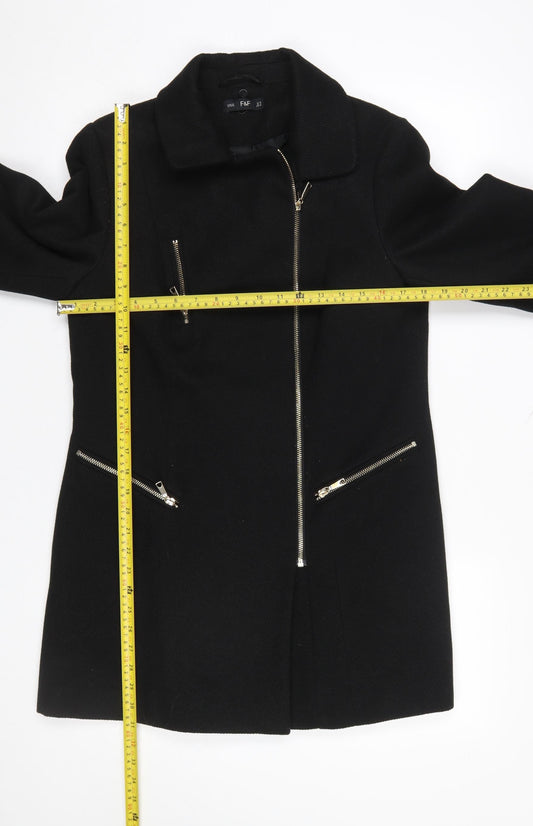 Womens UK Size 10 F&F Black Overcoat