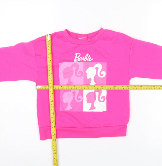Primark Girls Barbie Pink Graphic Print Fleece Sweatshirt 6-7 Years