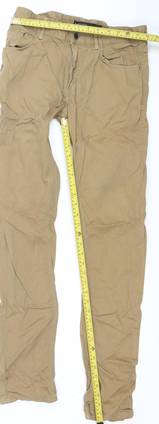 Mens UK Size 30 Zara Man Slim Fit Straight Beige Jeans