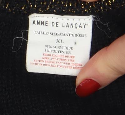 Womens UK Size XL ANNE DE LANSEY Black Cardigan Jumper
