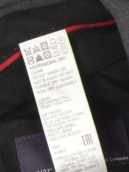 Mens UK Size 38 in Marks and Spencer Regular Fit Dress Pants Grey Trousers