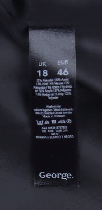 Womens UK Size 18 George Black Overcoat