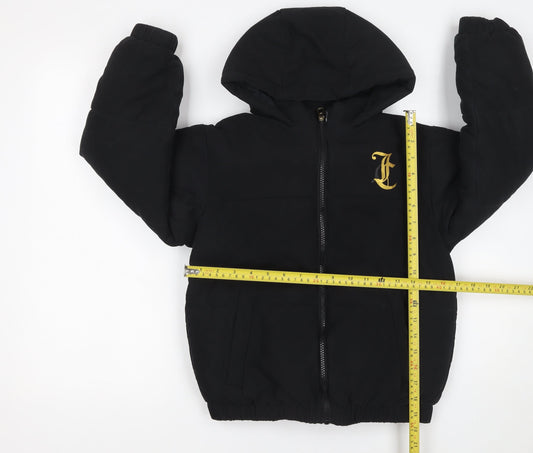 Juicy Couture Girls Black Hooded Puffer Jacket 8 Years Winter Full Zip Logo