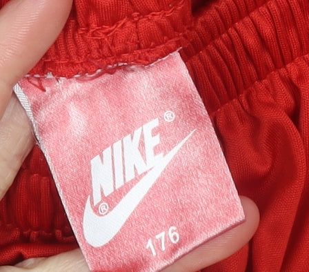 Brand and care label for Nike boys’ red 176 athletic football shorts lfc quick dry sportswear