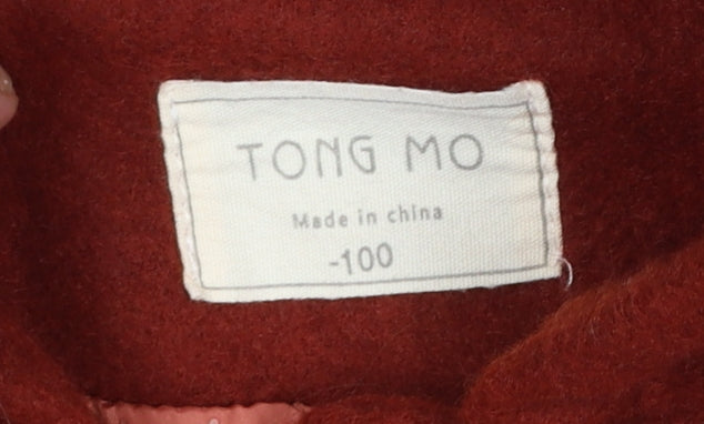 Brand and care label for TONG MO girls’ red wool blend hooded reindeer christmas coat age 3 years