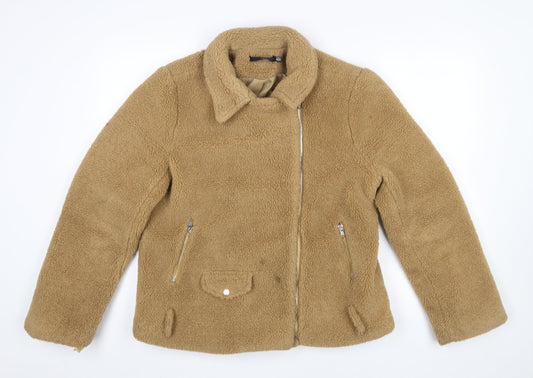 Womens UK Size 14 Missguided Beige Biker Coat