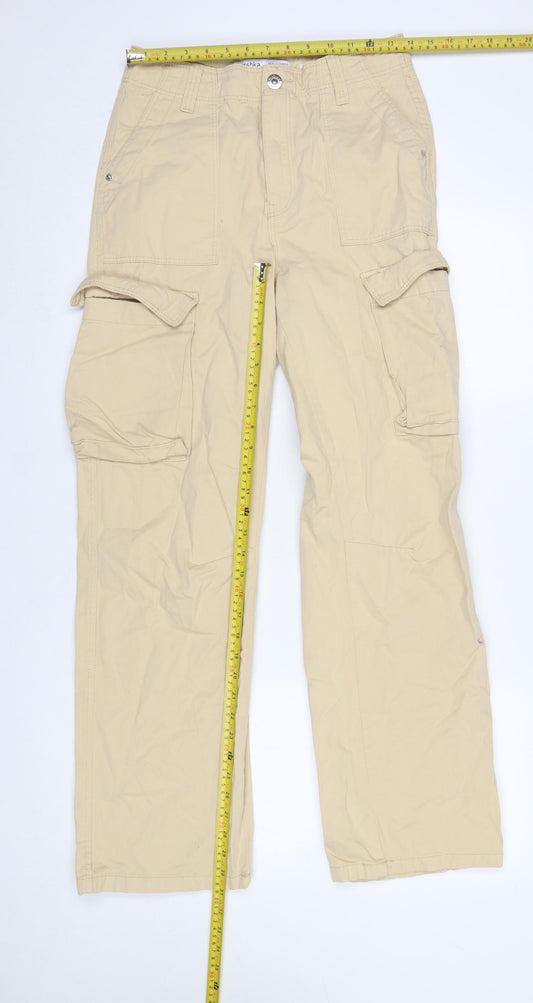Womens UK Size 8 Bershka Regular Fit Cargo Beige Trousers