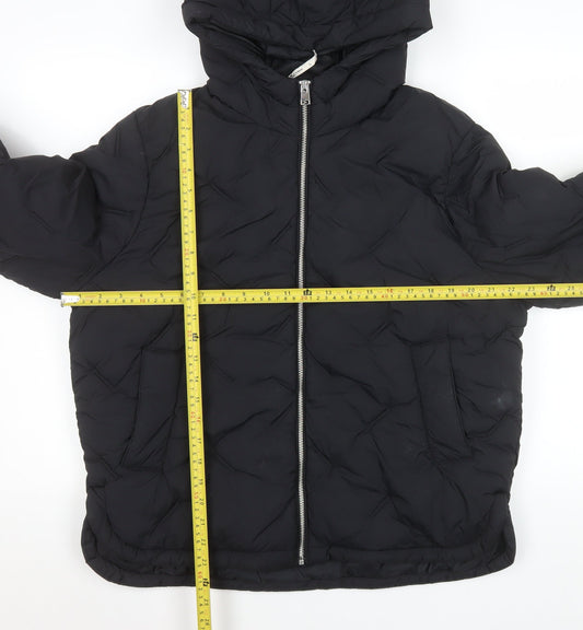 Tu Women Black Puffer Jacket S Hooded Quilted Winter Coat