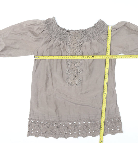 Womens UK Size 8 Warehouse Beige Peasant Blouse