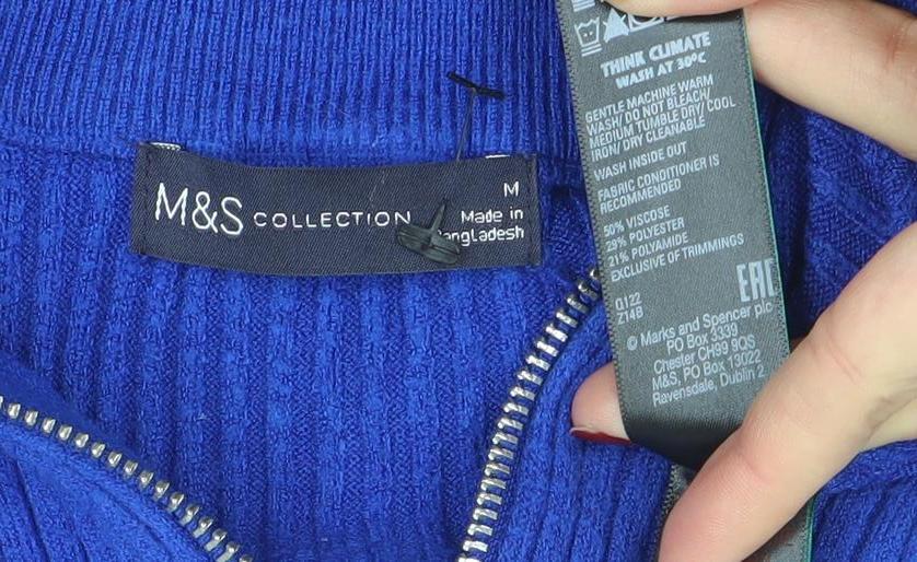 Womens UK Size M Marks and Spencer Blue Full Zip Jumper