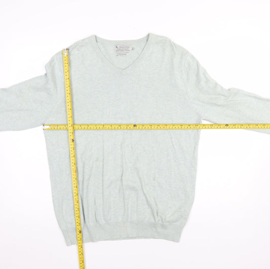 Tu Men's Grey Cotton V-Neck Jumper Size M Lightweight Knit