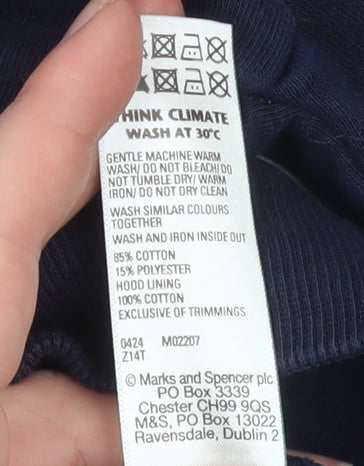 Boys UK Size 13-14 Years Marks and Spencer Blue Pullover Hoodie