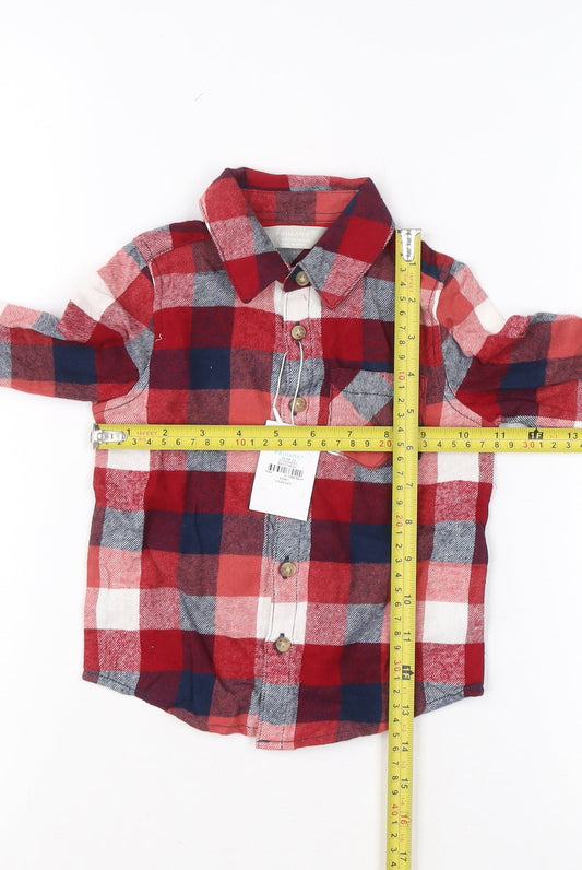 Primark Red Check Button-Up Long Sleeve Baby Shirt 12-18 Months Cotton