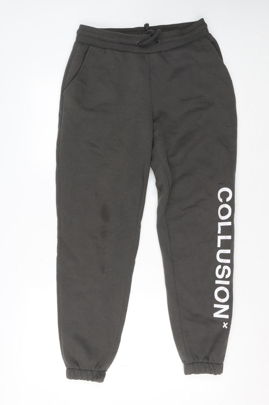 Additional front view of Collusion Men's Black Fleece Jogger Sweatpants, size S, Regular Fit