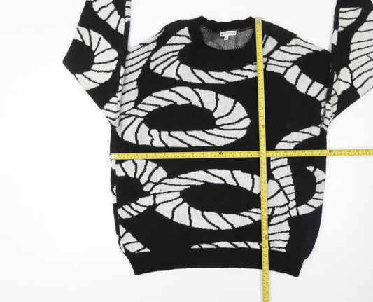 TU Women's Black White Geometric Crew Neck Jumper Size M