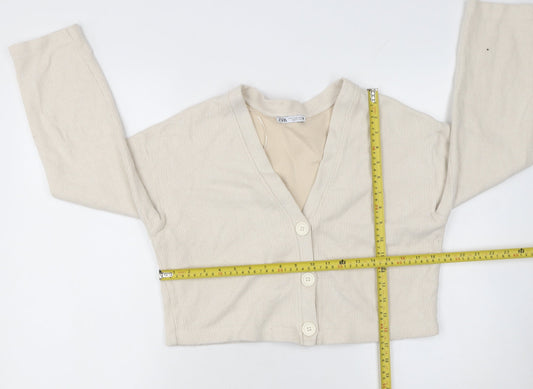 Womens UK Size M Zara Beige Cardigan Jumper