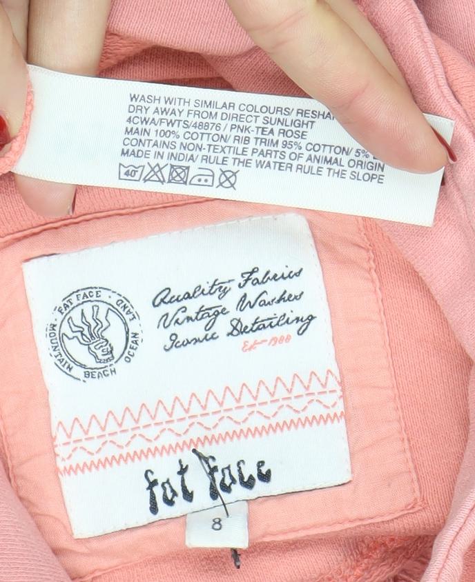 Womens UK Size 8 Fat Face Pink Full Zip Hoodie