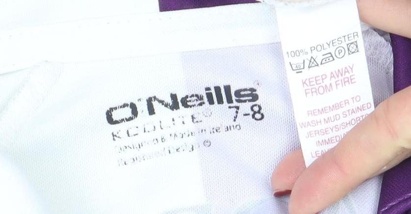 Brand and care label for O'Neill boys’ multicoloured 7-8 years rugby polo jersey shirt