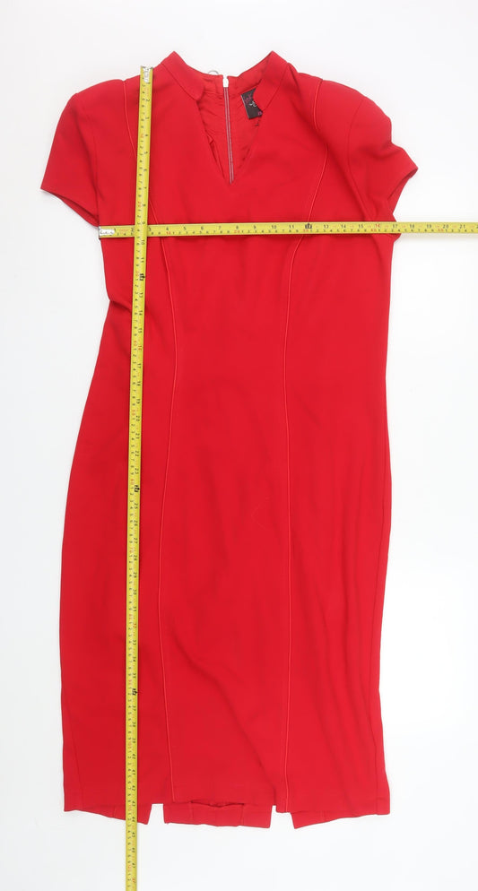 TU Women’s Red Bodycon Knee Length Dress Size 20 Short Sleeve Zip Back