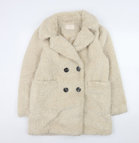 Next Women’s Beige Teddy Pea Coat Size 8 Lined Polyester Winter
