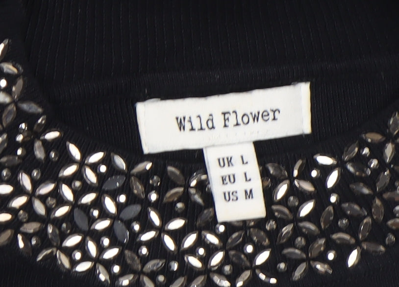 Womens UK Size L Wild Flower Black Pullover Jumper