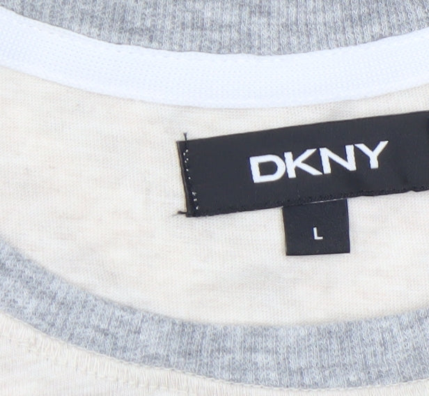 Womens UK Size L DKNY Beige Basic T-Shirt