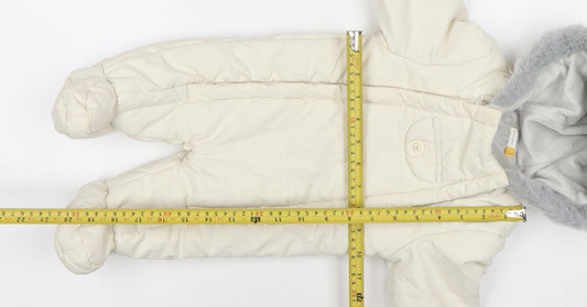 John Lewis Unisex Ivory Hooded Puffer Snowsuit 0-3 Months Winter Warm Lined