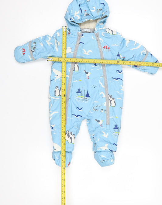 Baby Boden Blue Penguin Print Hooded Snowsuit 3-6 Months Unisex Winter
