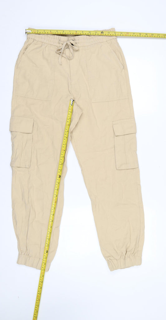Womens UK Size S Zara Relaxed Fit Cargo Beige Trousers