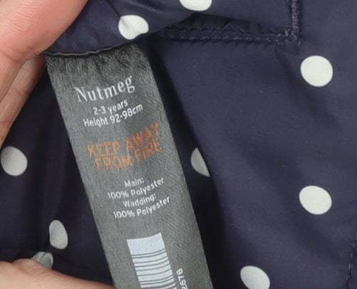 Nutmeg Girls Blue Polka Dot Padded Sleeveless Waistcoat 2-3 Years