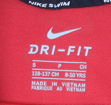 Additional view of Nike boys’ red dri-fit rash guard swim top 8-10 years quick dry uv