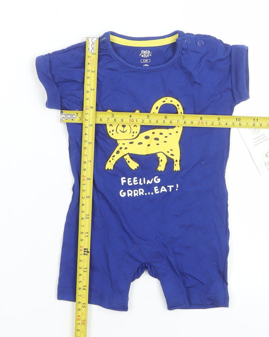 Fred & Flo Unisex Baby Blue & Green Animal Print Romper Set 3-6 Months Cotton