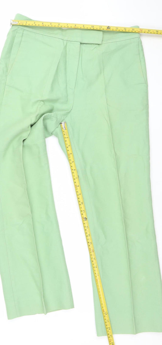 Sandro Paris Women's Green Cotton Blend Slim Trousers Size 14