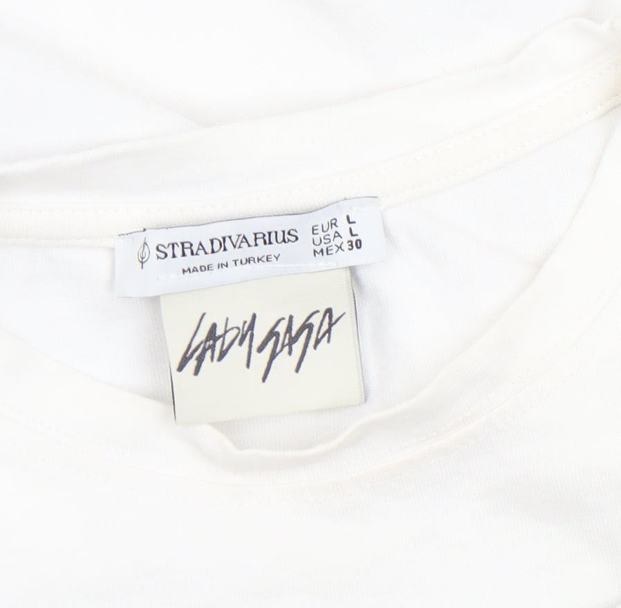 Womens UK Size L Stradivarius White Basic T-Shirt