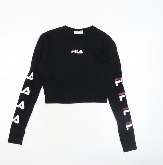 Womens UK Size 2XS FILA Black Cropped T-Shirt