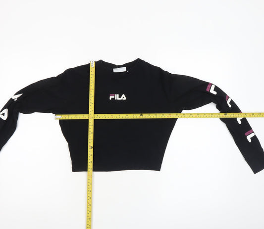 Womens UK Size 2XS FILA Black Cropped T-Shirt