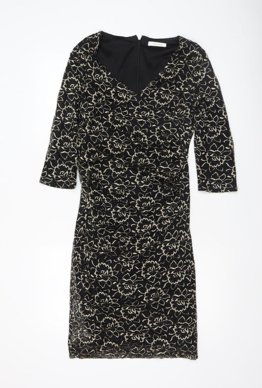 Additional front view of Kaliko Women's Black Floral Bodycon Lace Dress, size 8